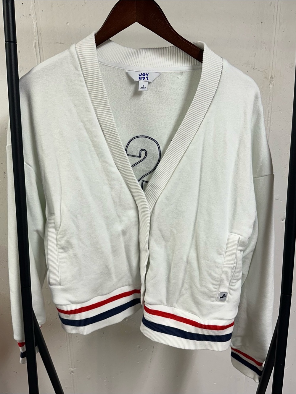 JoyLab White Knit Cardigan with USA Navy Logo Detail